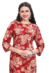Floral Print Kurta For Women With Hand Embroidery Motifs